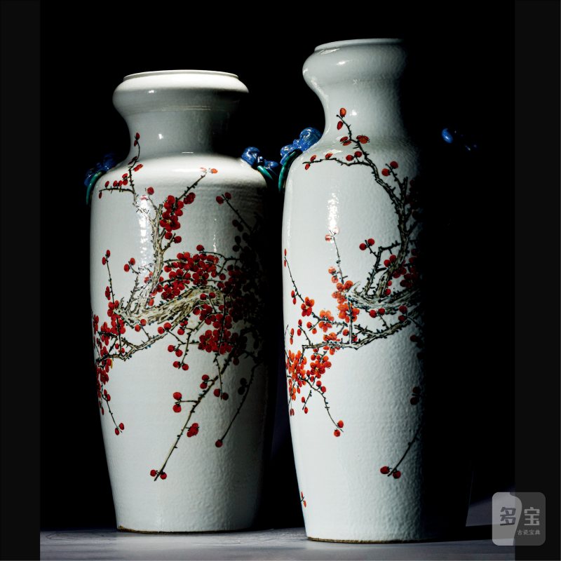 清光绪 金品卿风格浅绛彩梅花图大瓶一对